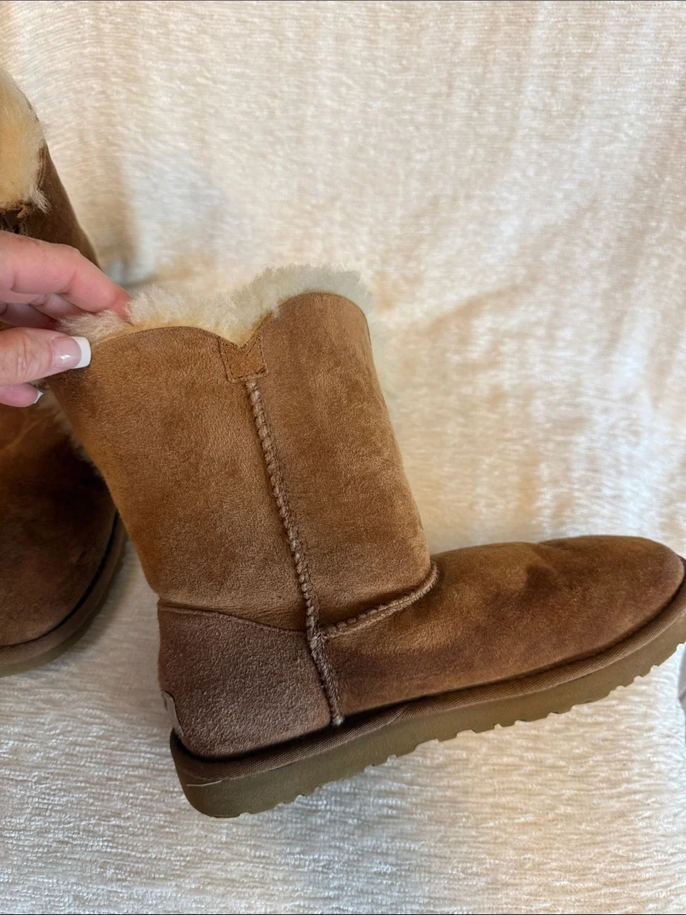 UGG Women's Brown Shearling Button Short Boots